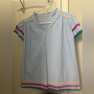 Striped Blue Top with Colorful Trim